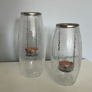 Crackled glass tea light candle holders never used super decorative set of 2